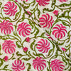Pure Cotton Jaipuri With Pink Blossomed Flower  Jaal Had Block Print Fabric