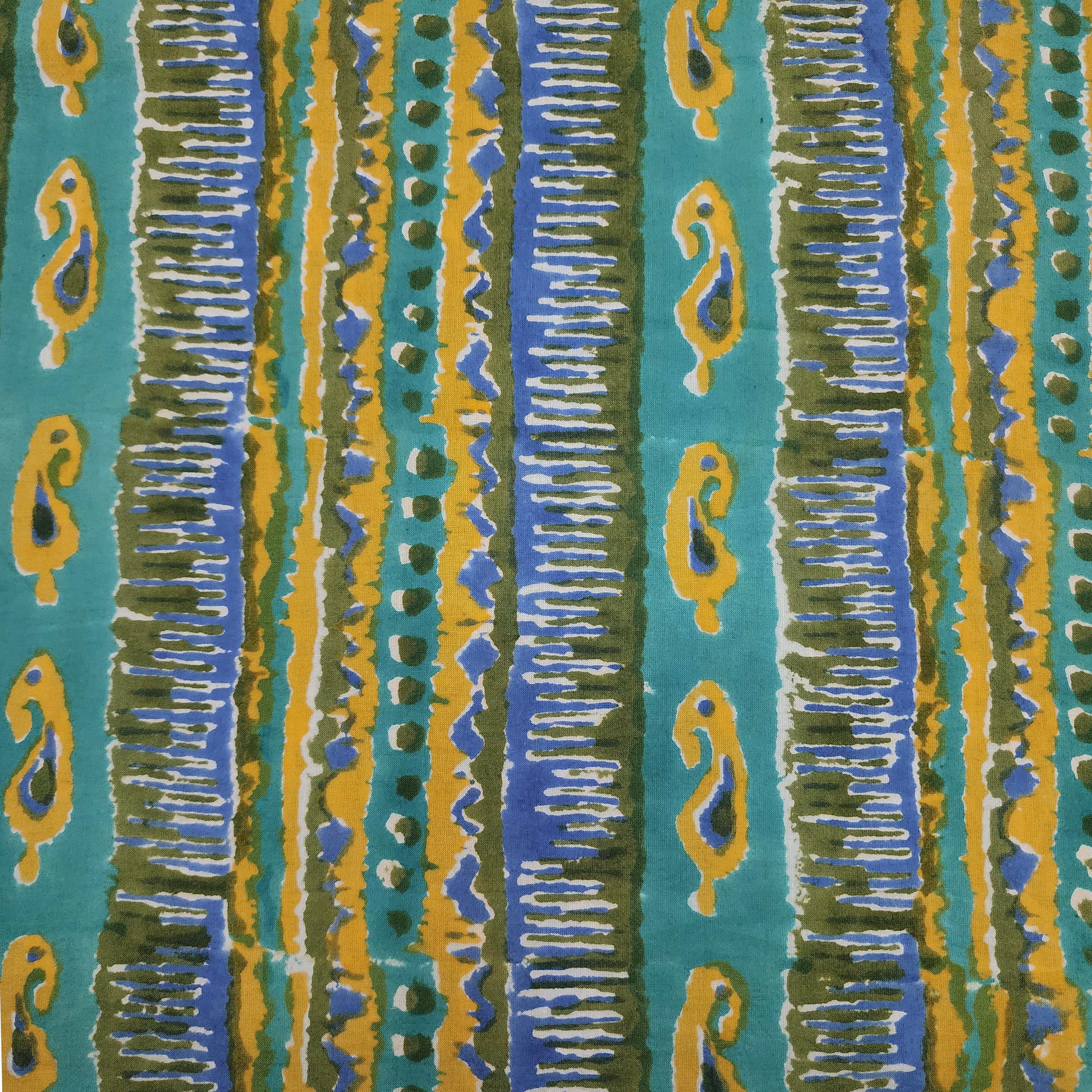 Pure Cotton Jaipuri With Sea Green Yellow Green Blurry Randomised Bord ...