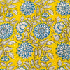 Pure Cotton Jaipuri Yellow With Blue Sunflower Jaal Hand Block Print Fabric