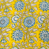 Pre-Cut 1.70 Meters Pure Cotton Jaipuri Yellow With Blue Sunflower Jaal Hand Block Print Fabric