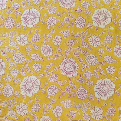 Pre-cut (1.60 Meter) Pure Cotton Jaipuri Yellow With Floral Jaal Hand Block Print Fabric