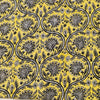 Pure Cotton Jaipuri Yellow With Grey Floral Jaal Hand Block Print Blouse Piece Fabric (1 meter)