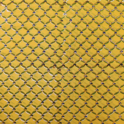 Pre-cut 1.5 meter Pure Cotton Jaipuri Yellow With Jaali Hand Block Print Fabric