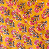 Pure Cotton Jaipuri Yellow With Pink Dahlia Flower Jaal Hand Block Print Fabric