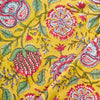 Pure Cotton Jaipuri Yellow With Pink Wild Fruit And Flower Jaal Stripes Hand Block Print Fabric