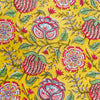 Pure Cotton Jaipuri Yellow With Pink Wild Fruit And Flower Jaal Stripes Hand Block Print Fabric