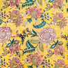 Pure Cotton Jaipuri Yellow With Pink Wildest Flower Jaal Stripes Hand Block Print Fabric