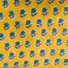 Pure Cotton Jaipuri Yellow With Teal Single Flower Plant Hand Block Print Fabric