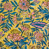 Pure Cotton Jaipuri Yellow With Wild Pink And Blue Fruit And Flower Jaal Stripes Hand Block Print Fabric