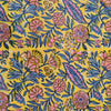 Pure Cotton Jaipuri Yellow With Wild Pink And Blue Fruit And Flower Jaal Stripes Hand Block Print Fabric