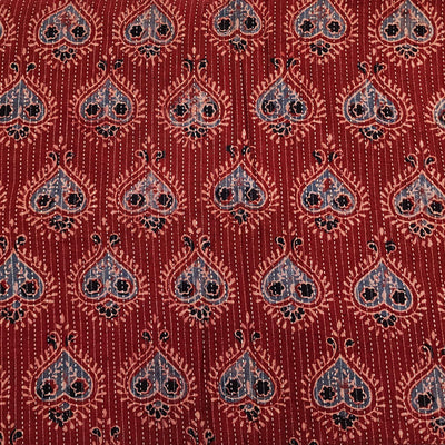 Pure Cotton Kaatha Ajrak Rust Paan Motif Hand Block Print Fabric