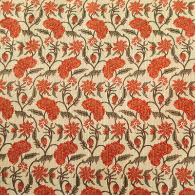 Pure Cotton Kaatha Beige With Shoe Flower Jaal Hand Block Print Fabric