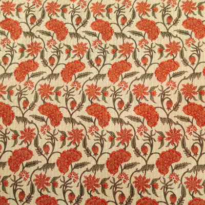 Pure Cotton Kaatha Beige With Shoe Flower Jaal Hand Block Print blouse Fabric ( 1 meter )