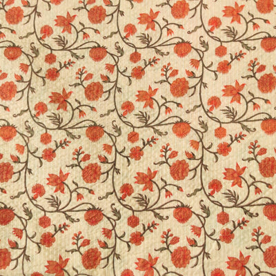 Pure Cotton Kaatha Beige With Wild Flower Jaal Hand Block Print Blouse Fabric ( 95 Cm )