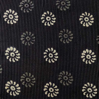 Pure Cotton Kaatha Black And White With Chakra Flowers Hand Block Print Fabric (0.85) meter blouse piece