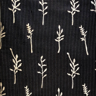 Pure Cotton Kaatha Black And White With Plant Ferns Hand Block Print Fabric