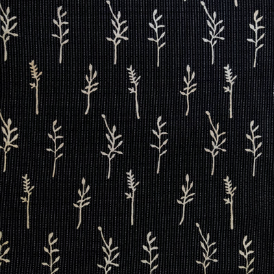 Pure Cotton Kaatha Black And White With Plant Ferns Hand Block Print Fabric