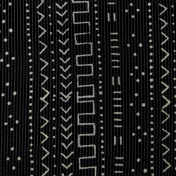 Blouse Piece 0.95 Meter Pure Cotton Kaatha Black With Multi Geometry Stripes Hand Block Print Fabric