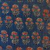 Pure Cotton Kaatha Blue Dyed With Dahlia Hand Block Print Fabric