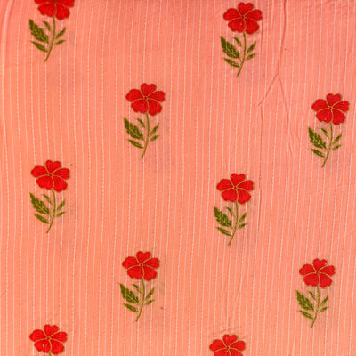 Pure Cotton Kaatha Flamingo Pink With Red Single Flower Motif Print Fabric