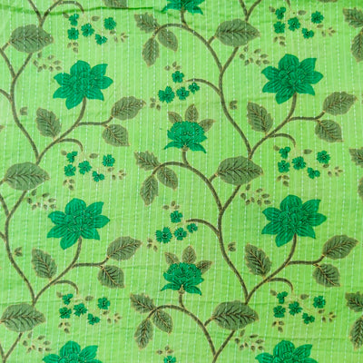 Pure Cotton Kaatha Green With Jaal Hand Block Print Fabric