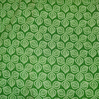 Pure Cotton Kaatha Green With Three Petal Motif Hand Block Print Fabric