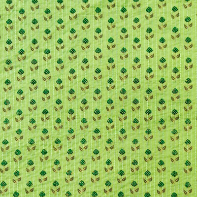 Pure Cotton Kaatha Green With Tiny Motifs Hand Block Print Blouse Fabric ( 1.16 Meters )
