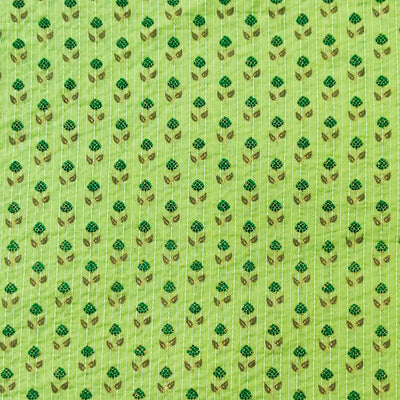 Pure Cotton Kaatha Green With Tiny Motifs Hand Block Print Fabric