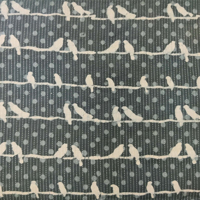 Pure Cotton Kaatha Grey With Birds On A Wire Hand Block Print Fabric