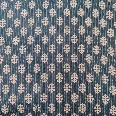Pure Cotton Kaatha Grey With Cream Plant Hand Block Print Fabric