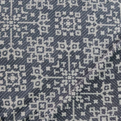 Pure Cotton Kaatha Grey With Cream Star Geometry Hand Block Print Fabric