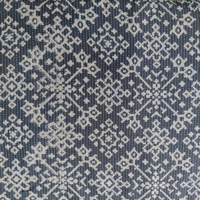Pure Cotton Kaatha Grey With Cream Star Geometry Hand Block Print Fabric