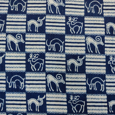 Pre-cut ( 1.90 meter )Pure Cotton Kaatha Indus Valley Motifs Hand Block Print Fabric