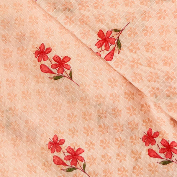 Pre-Cut 2.30 Meters Pure Cotton Kaatha Lilac Pink Self Design And Flower Motif Hand Block Print Fabric