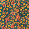 Pure Cotton Kaatha Teal With Mustard Kalamkari Flower Jaal Fabric