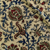 Pure Cotton Kalamkari Beige With Blue Green Maroon Wild Flower Jaal Hand Block Print Fabric
