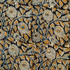 Pure Cotton Kalamkari Black With Cream Blue Mustard Jaal Hand Block Print Fabric