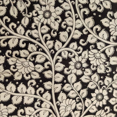 Pure Cotton Kalamkari Black With Flower Jaal Hand Block Print Blouse Fabric ( 1.25 Meters )