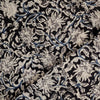 Pure Cotton Kalamkari Black With Grey Blue Floral Jaal Hand Block Print Fabric