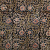 Pure Cotton Kalamkari Black With Heavy Floral Peach Green Blue Jaal Hand Block Print Fabric