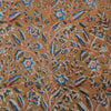 Precut 1.90 Meter Pure Cotton Kalamkari Brown Mustard With Blue Jaal Block Print Fabric