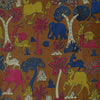 Precut 1.40 Meter Pure Cotton Kalamkari Brown Screen Print With Elephants Camel Deer Jungle Fabric