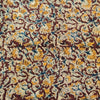 Pure Cotton Kalamkari Brown With Traditional Cream Mustard And Blue Flower Jaal Hand Block Print Fabric