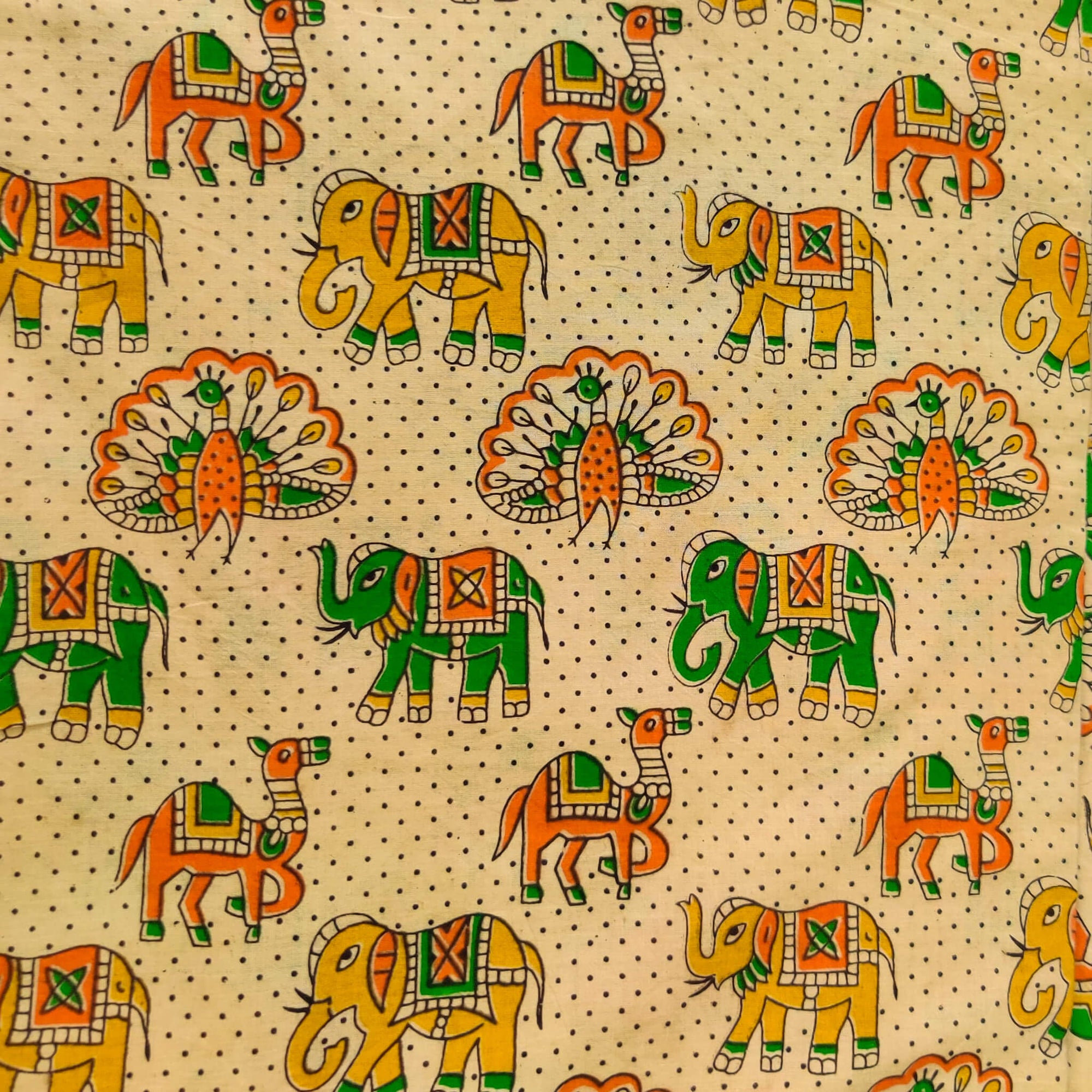 Kalamkari Silk Blue With Peacock Camel Elephant Print Blouse Fabric meter)