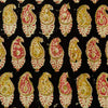 Pure Cotton Kalamkari Dull Black With Intricate Mustard And Rust Kairi Hand Block Print Blouse Piece Fabric ( 1 meter )