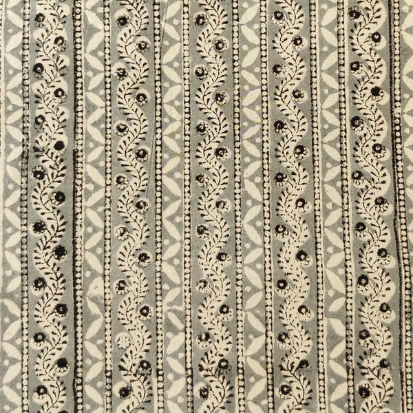Pure Cotton Kalamkari Grey Tribal Rustic Stripes Hand Block Print Fabric