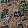 Pure Cotton Kalamkari Off Cream With Blue Pink Wild Flower Jaal Hand Block Print Fabric