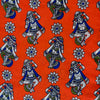 Pure Cotton Kalamkari Orange With Dancing Figures Print Fabric