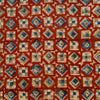Pure Cotton Kalamkari Red With Blue Green Cream Squares And Diamonds Hand Block Print Fabric