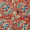 Pure Cotton Kalamkari Rust With Blue And Off White Jaal Hand Block Print Fabric